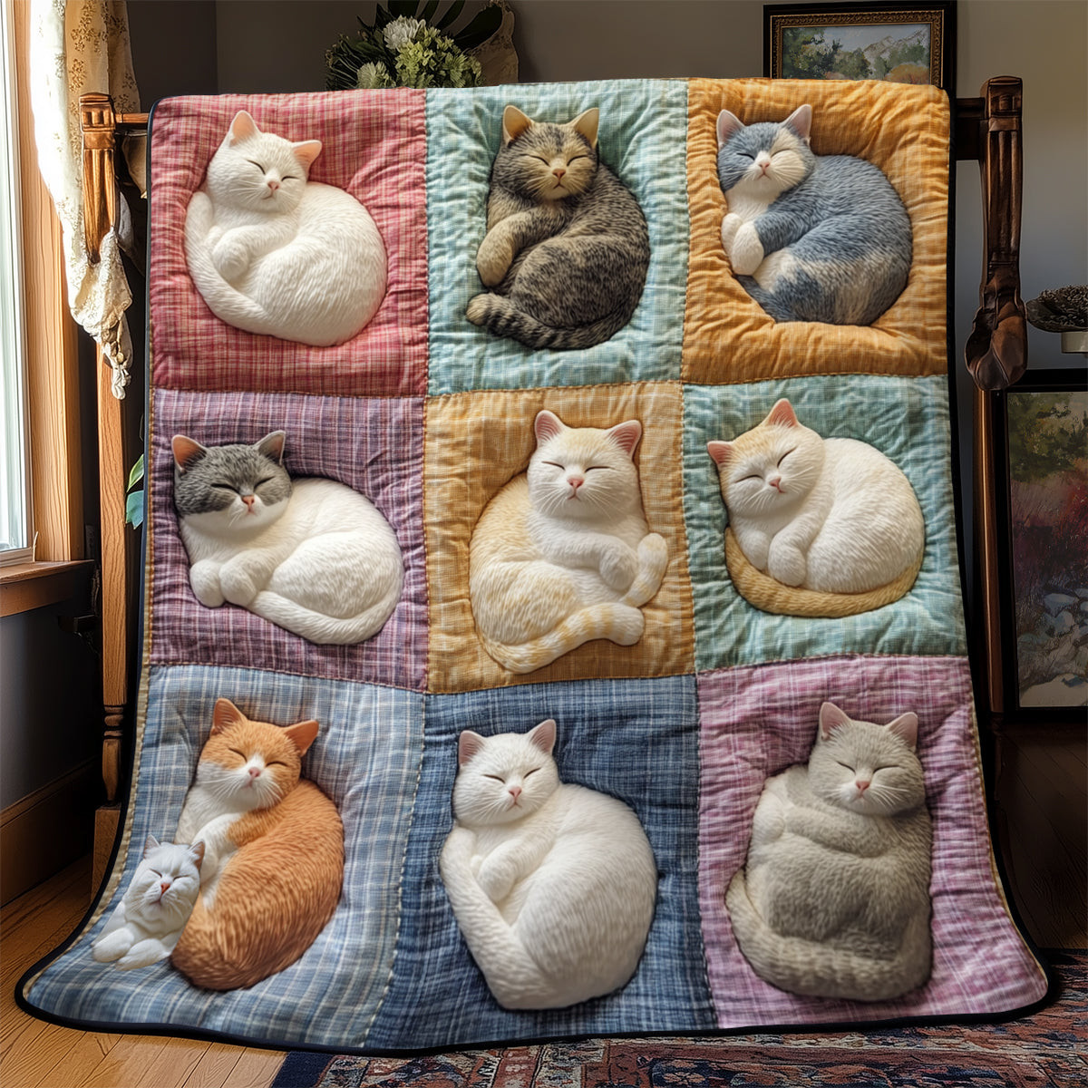 Cute Cat Sleeping Quilt Blanket Throws And Blankets Mothers Day Gift For My Daughter