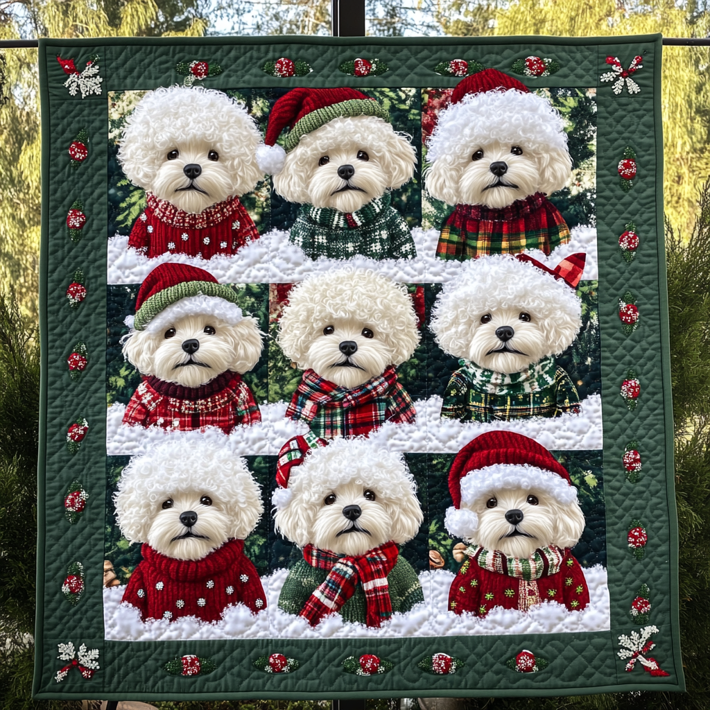 Cute Christmas Bichon Quilt Blanket Throws And Blankets Good Family Christmas Present