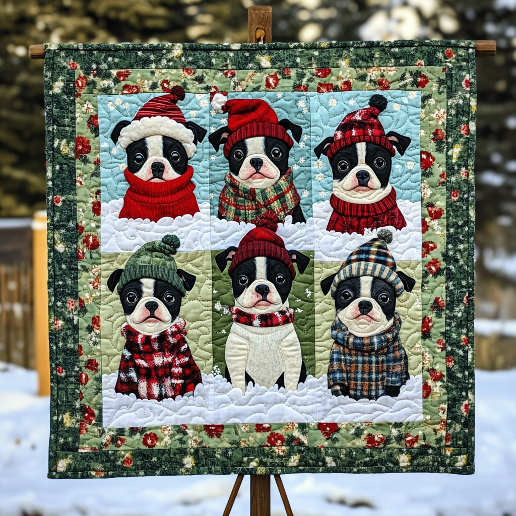 Cute Christmas Boston Terriers Quilt Blanket Throw Blankets For Couch Mother's Day Gifts For Grandma
