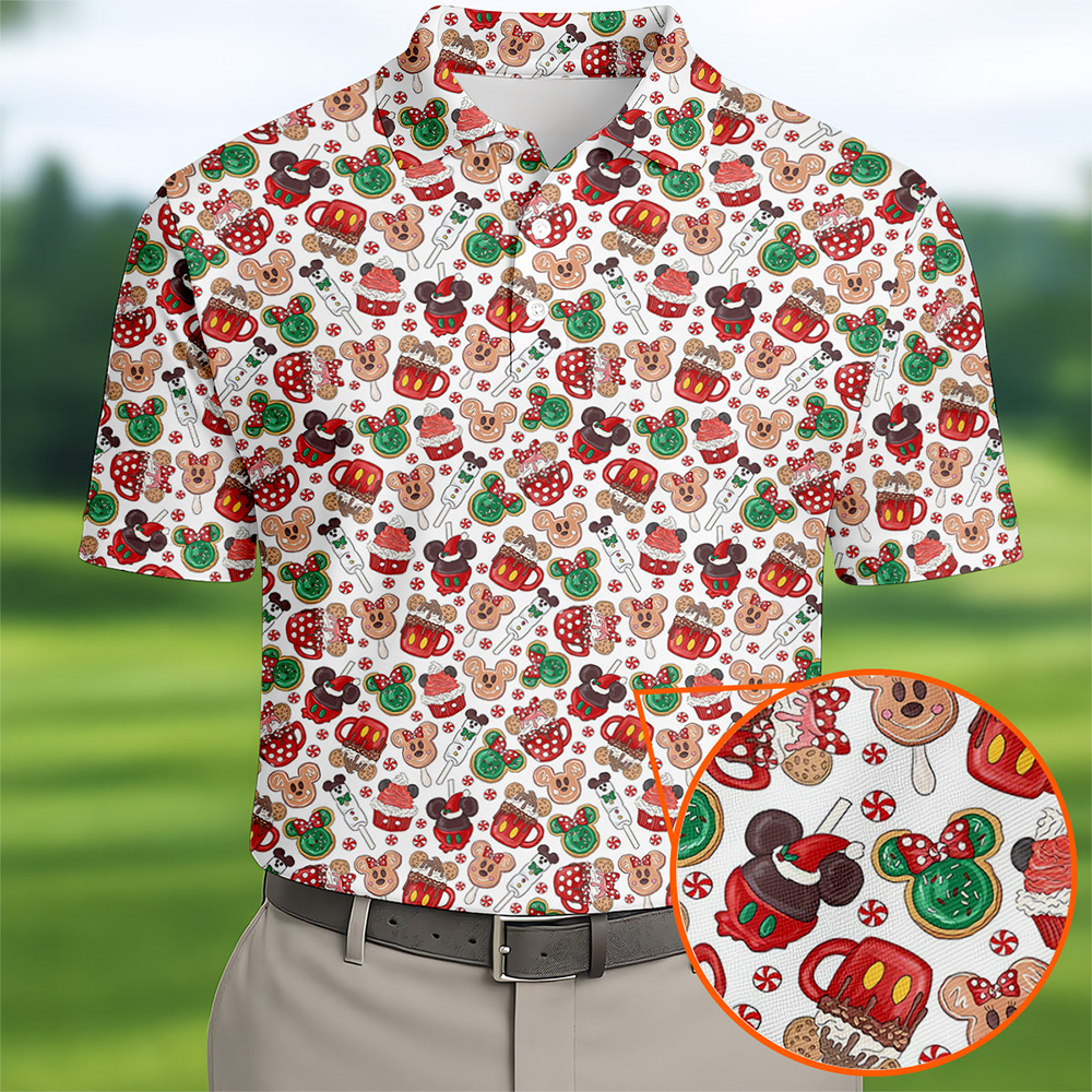 Cute Christmas Dessert Pattern Golf Polo Shirt Xmas Wear Golf Enthusiasts Christmas Gifts