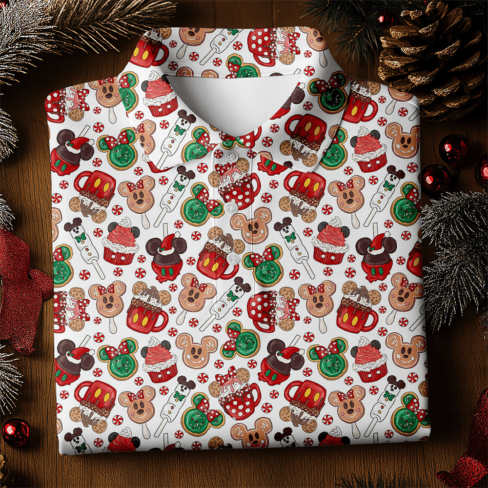 Cute Christmas Dessert Pattern Polo Shirt Golf Themed Golf Shirt For Christmas
