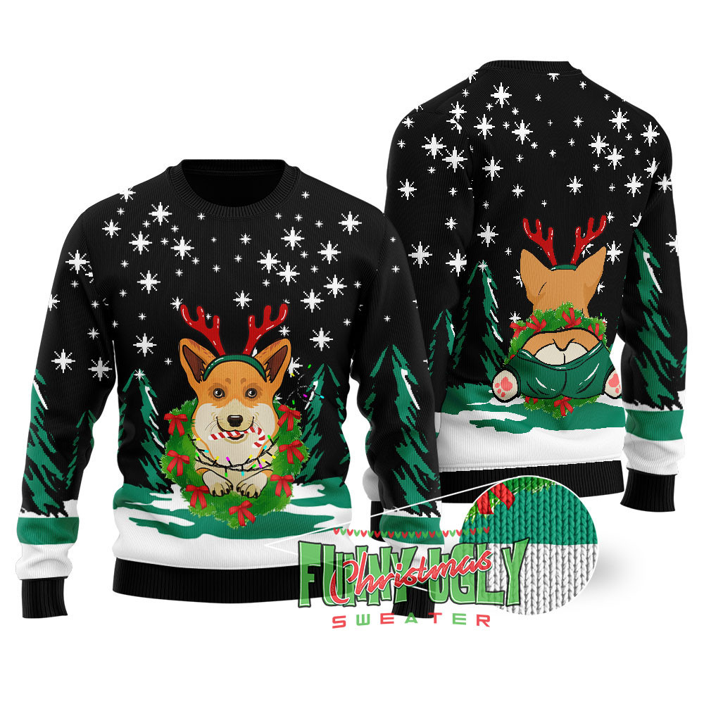 Cute Christmas Sweater With Corgi Black Exclusive Holiday Sweater Merch for Gift Giving