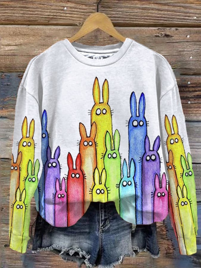 Cute Colorful Long Rabbit Sweatshirt Cute Clothing Special Xmas Gifts For Rabbit Lovers