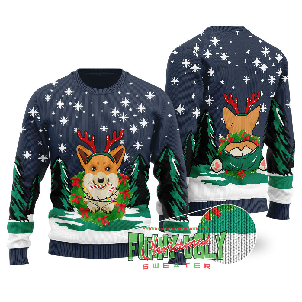 Cute Corgi Christmas Sweater Navy Thoughtful Winter Gift Merch for Special Moments