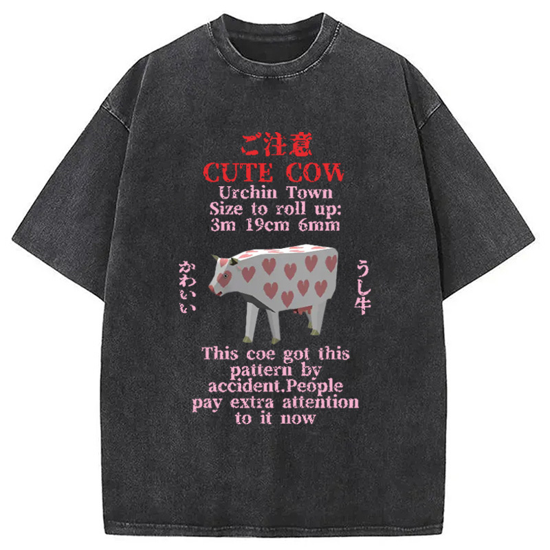 Cute Cow Vintage Washed T-Shirt Cool Urban Street Style Shirt Gifts For Besties