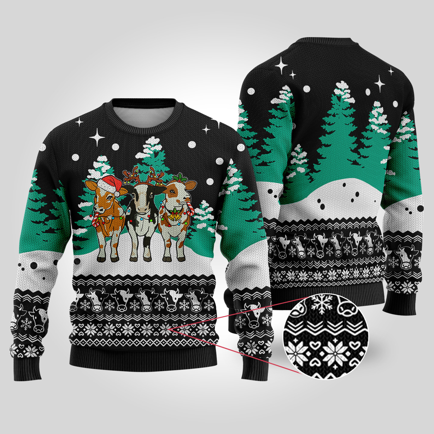 Cute Cows Funny Ugly Christmas Sweater Black Perfect Gift Sweater for Friends and Family