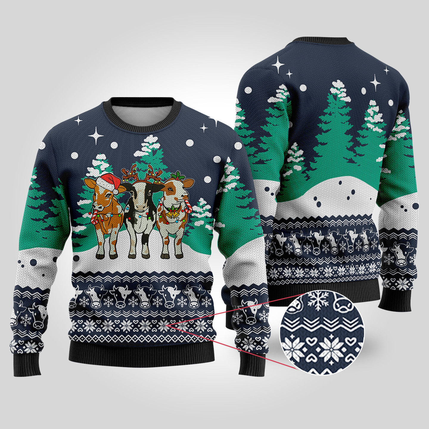 Cute Cows Funny Ugly Christmas Sweater Navy Seasonal Gift Merch for Cozy Christmas Vibes