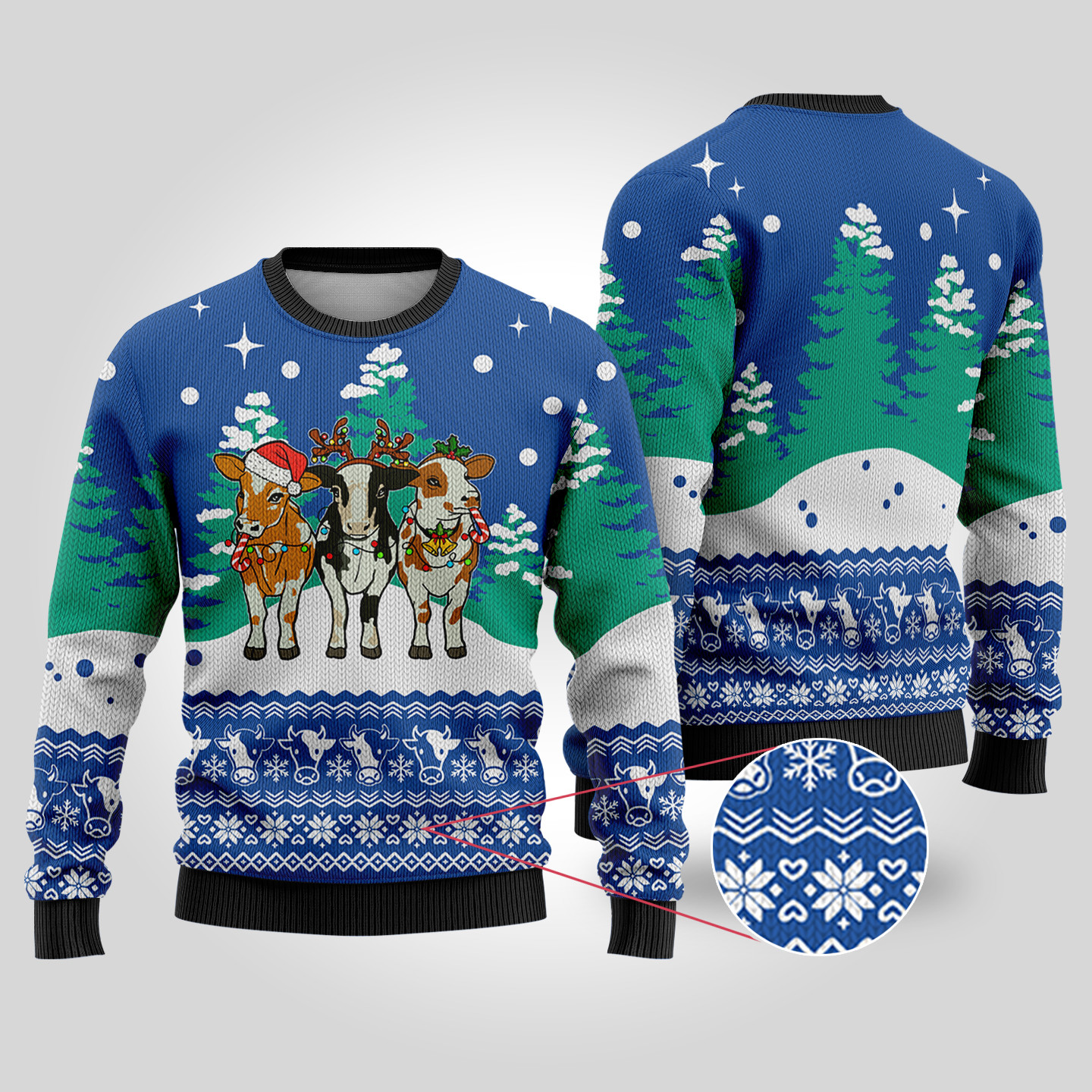 Cute Cows Funny Ugly Christmas Sweater Royal Classic Holiday Sweater for Festive Looks