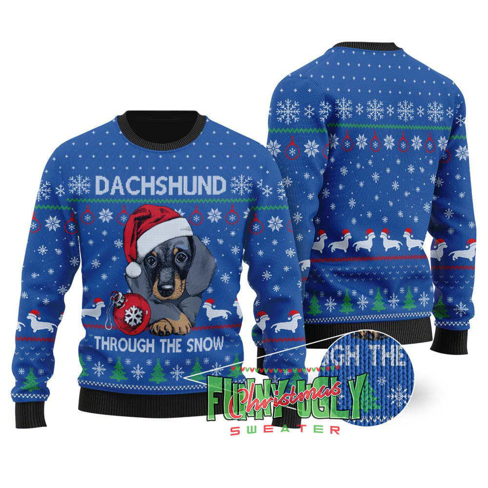 Cute Dachshund Ugly Christmas Sweater Royal Stylish Winter Sweatshirt for Everyday Wear