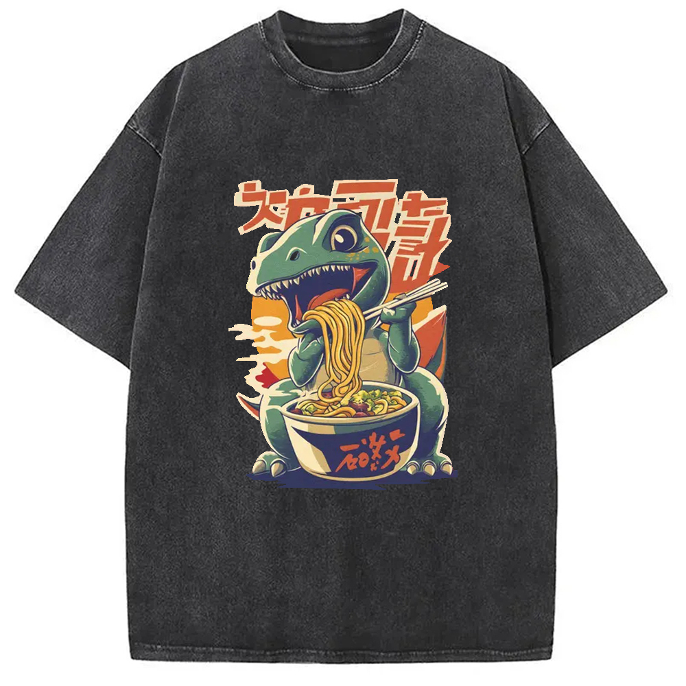Cute Dinosaur Ramen Washed T-Shirt Soft Comfortable Daily T Shirt Gifts For Her