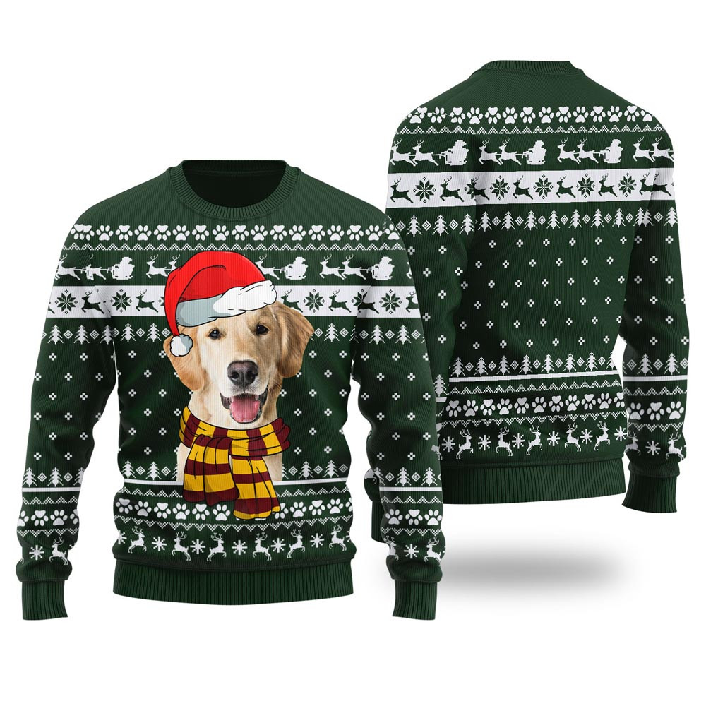 Cute Dog Custom Pet Christmas Sweater Forest Green Family Gifts For Christmas