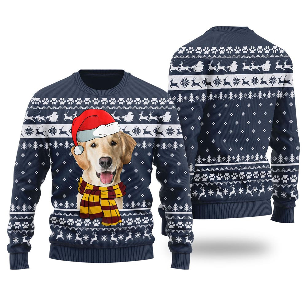 Cute Dog Custom Pet Christmas Sweater Navy Xmas Sweaters For Women