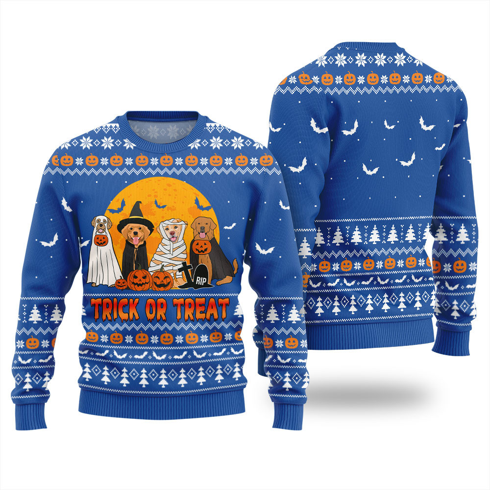 Cute Dog Trick Or Treat Halloween Sweater Royal Lovely Christmas Sweater Gift for Mom or Grandma
