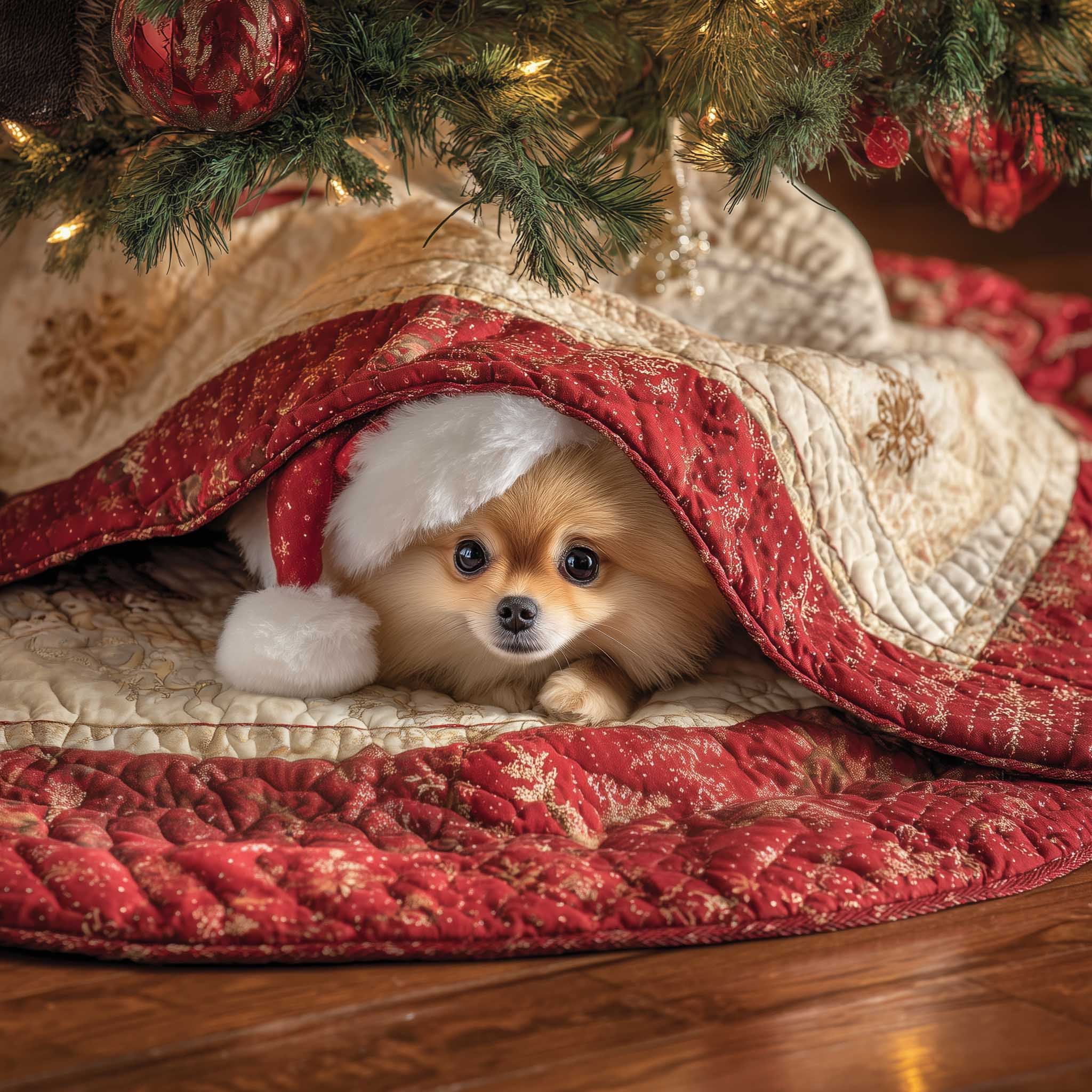 Cute Festvie Pomeranian Quilted Tree Skirt Stylish Home Accents Xmas Gift Ideas