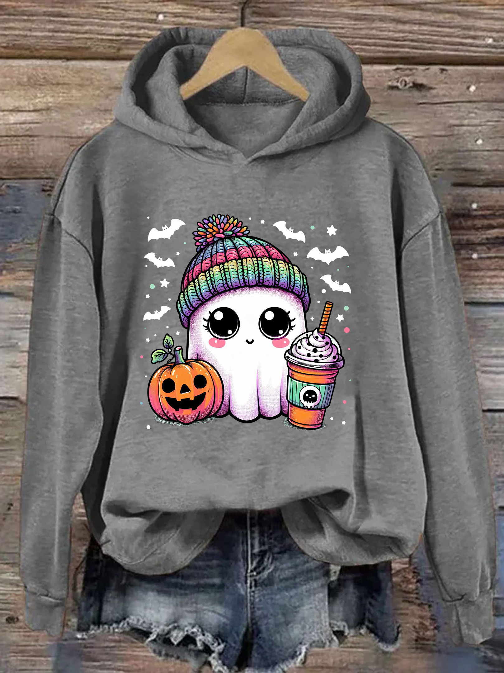 Cute Ghost Hoodie Cartoon Graphic Design Lovely Hoodie Gifts For Ghost Lovers