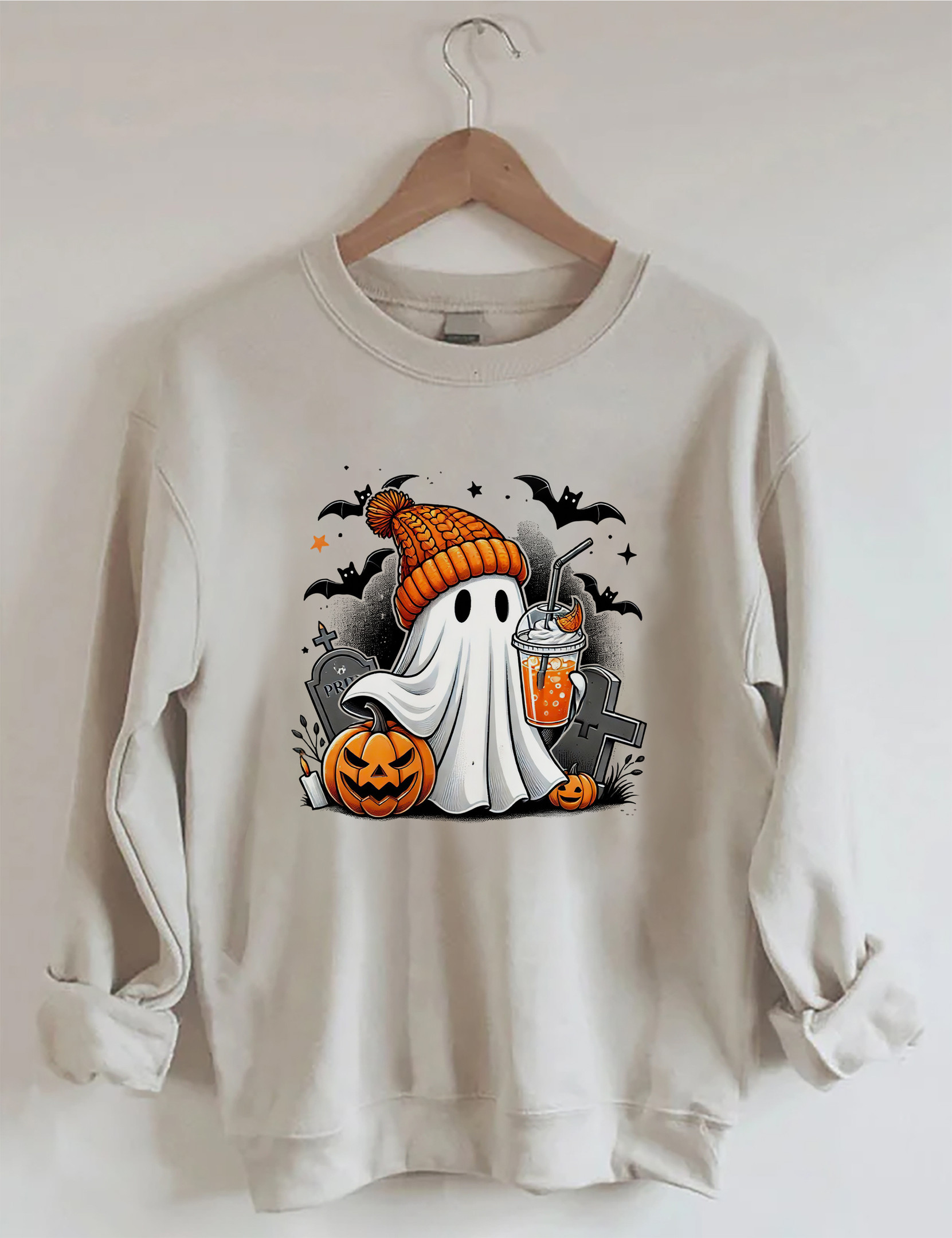 Cute Ghost Sweatshirt Halloween Themed Holiday Apparel Unique Present Ideas
