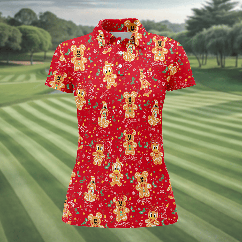 Cute Gingerbread Classic Cartoon Characters Christmas Golf Polo Shirt Xmas Gifts For Her