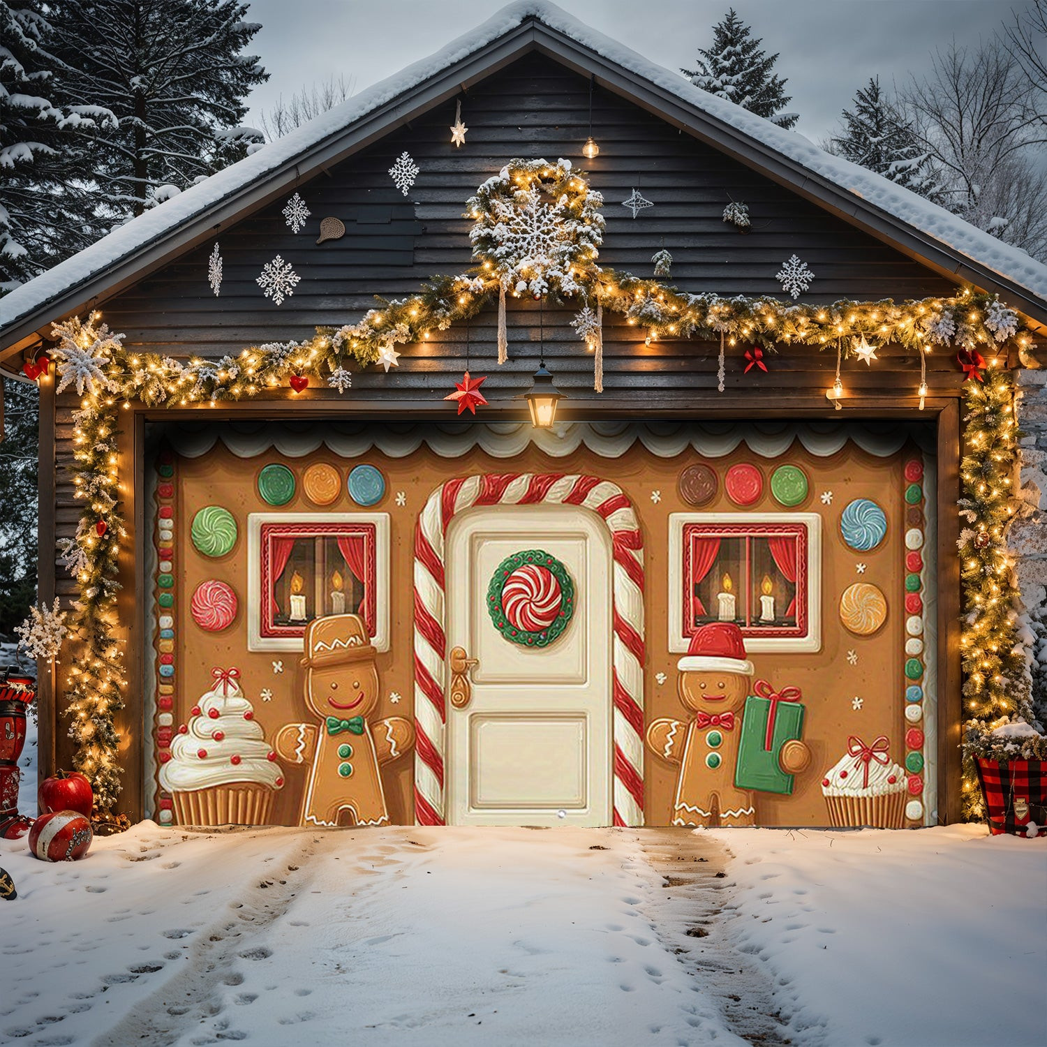 Cute Gingerbread House Christmas Garage Door Banner Decoration Christmas Decoration Xmas Gifts