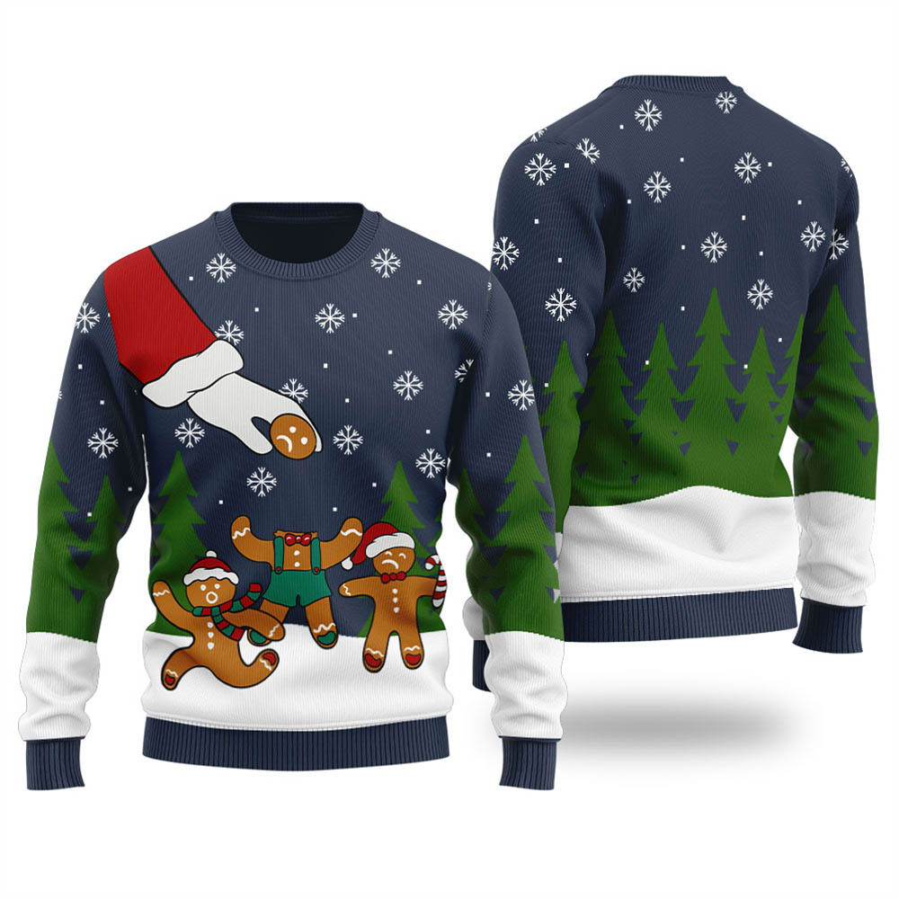Cute Gingerbread Womens Ugly Xmas Sweater Navy Warm and Comfy Sweater for Winter Days
