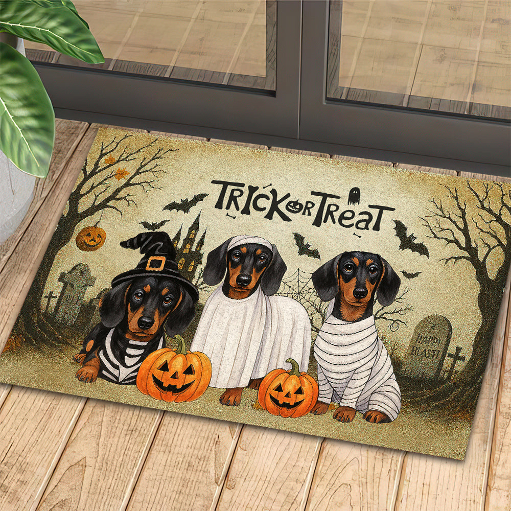 Cute Halloween Dachshund Dog Doormat Trick Or Treat Spooky Doormat For Home Decor Housewarming Gift Welcome Mat Gift For Dachshund Lovers