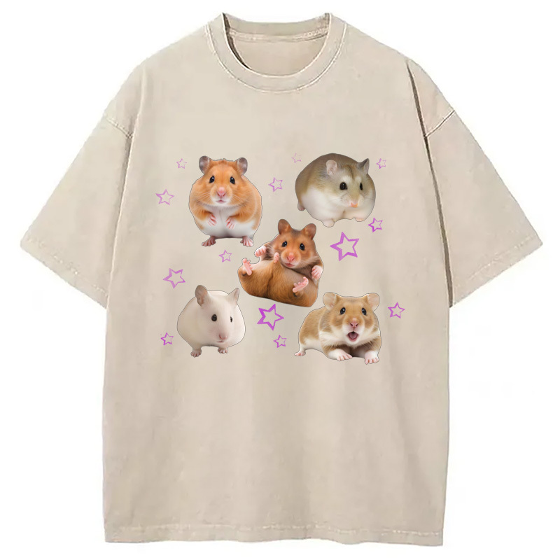 Cute Hamsters Washed T-Shirt Casual Vintage Everyday Look Gifts For Sister