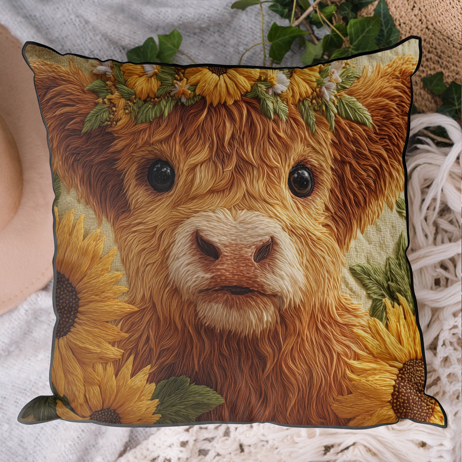 Cute Highland Cow Quilted Pillow Case Throw Pillow Cases Highland Cow Presents