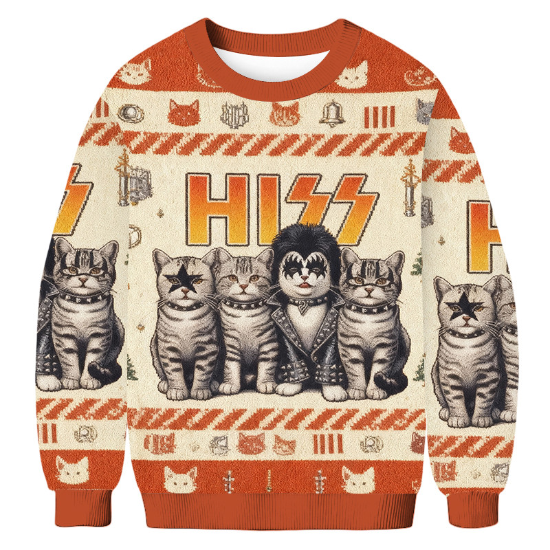 Cute Hiss Cats Rock Music Christmas Ugly Sweater Christmas Outfits Cat Lover Presents