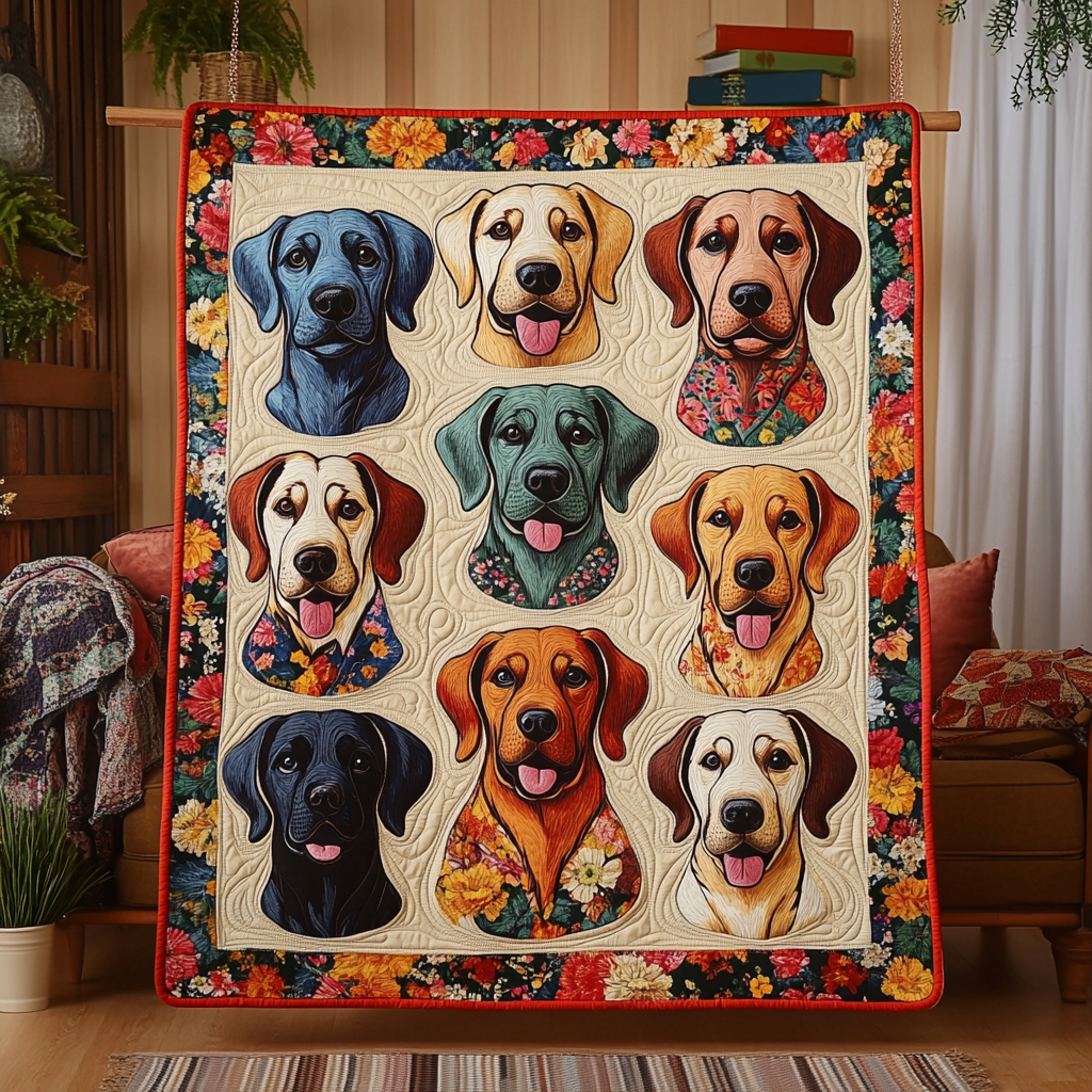 Cute Labrador Portraits Quilted Blanket Dog Gift Ideas For Dog Owners