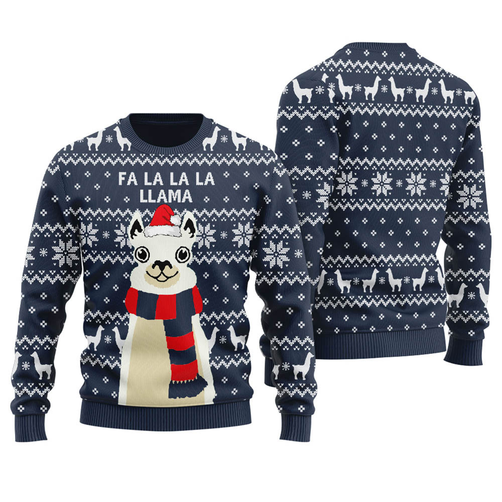Cute Llama Womens Ugly Sweater Navy Warm and Comfy Sweater for Winter Days