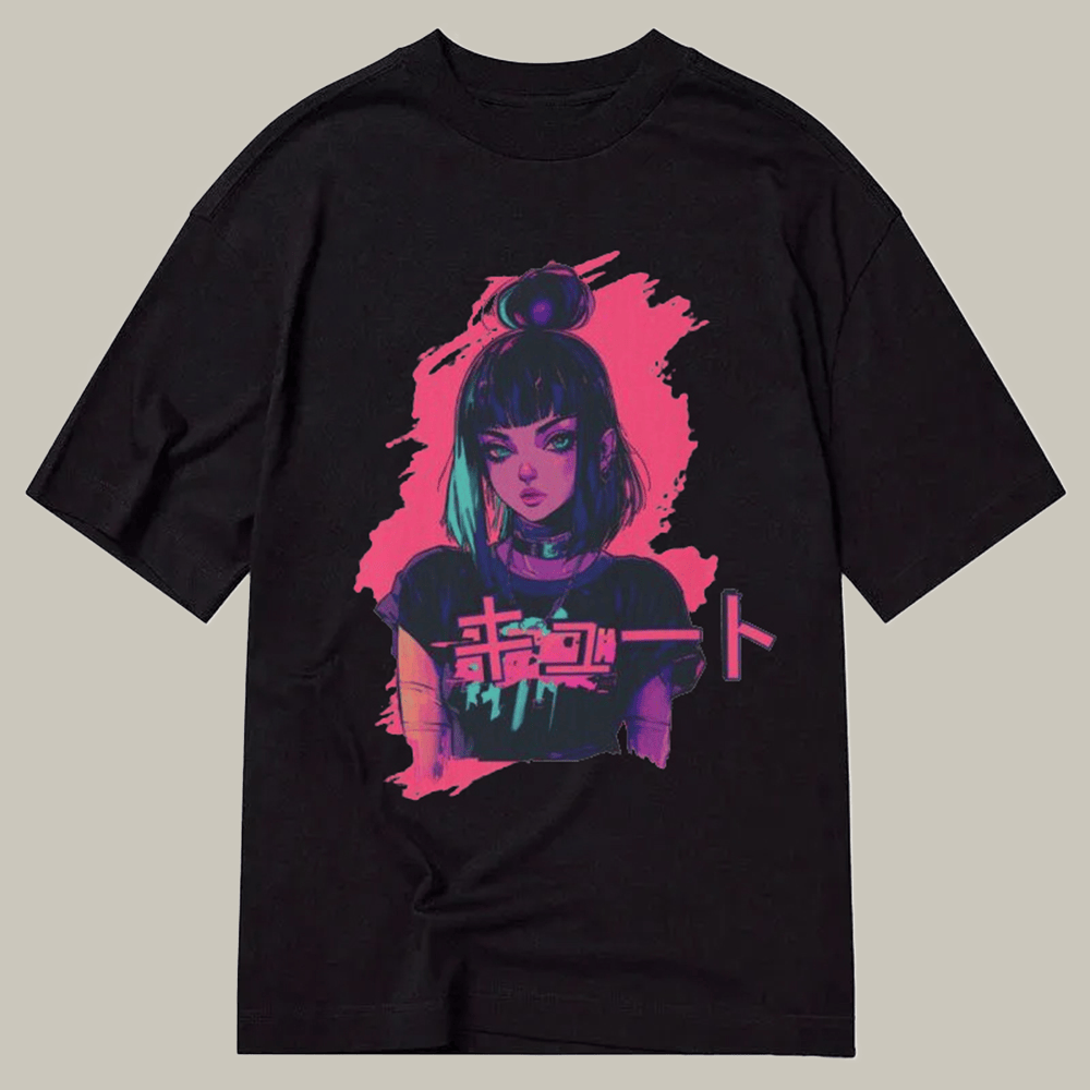 Cute Lofi Girl Anime Classic T-Shirt Anime Pattern Casual Streetwear Gifts For Anime Lovers