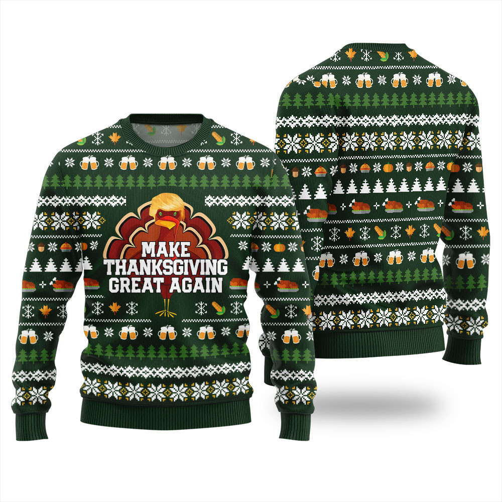Cute Make Thanksgiving Great Again Ugly Sweater Adults Green Merry Christmas Sweatshirt for Holiday Fun