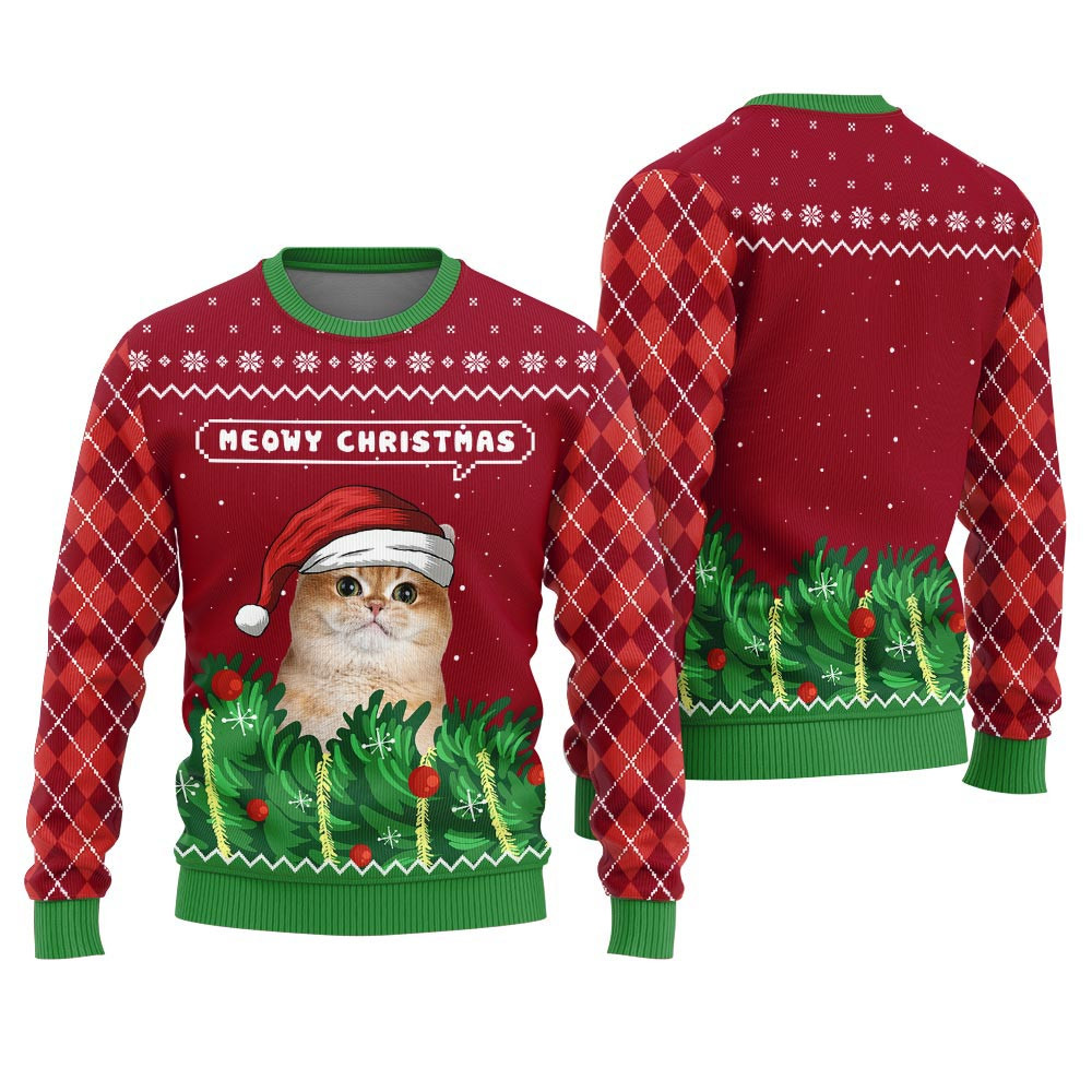 Cute Meowy Christmas Personalized Cat Christmas Sweater Holiday Sweaters For Men