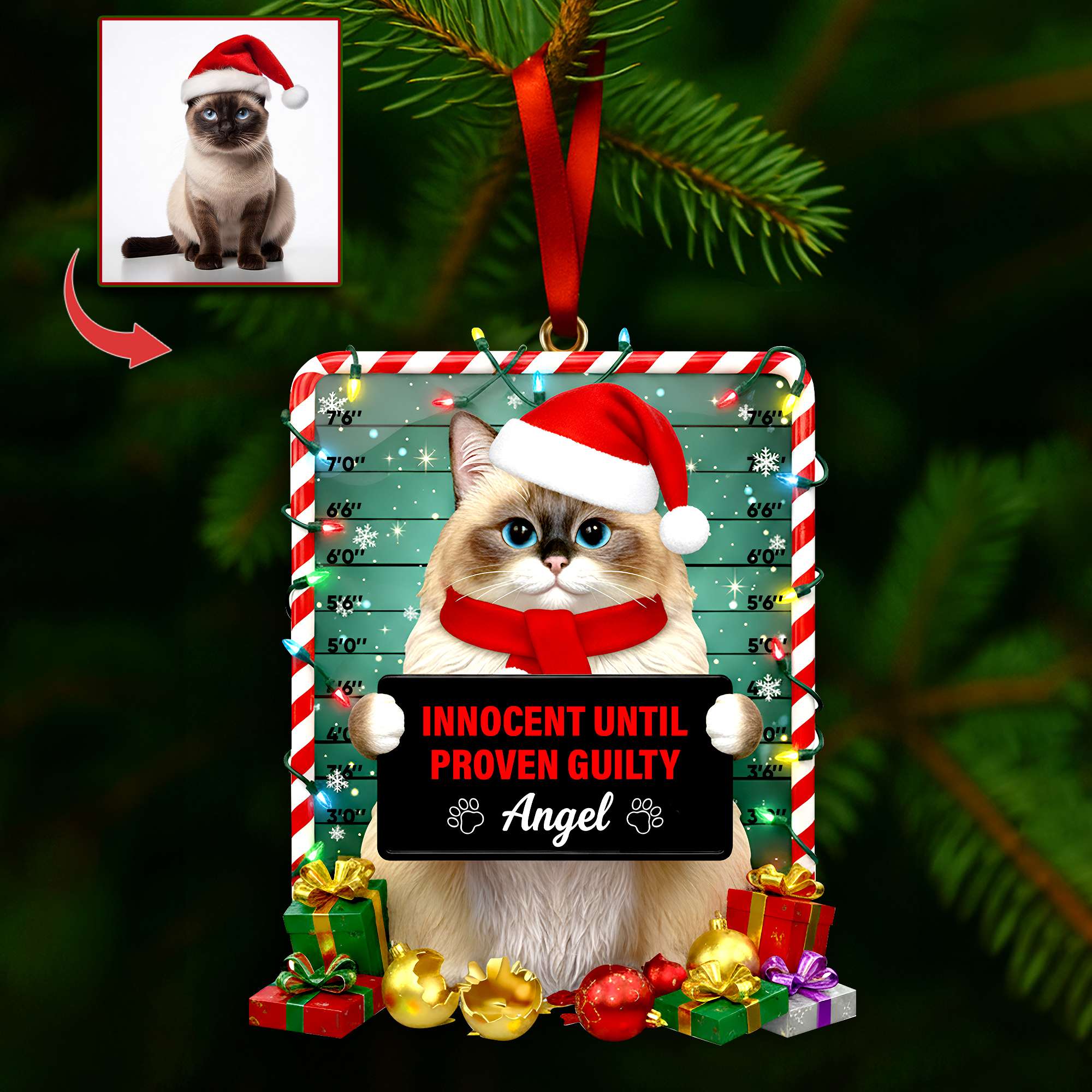 Cute Naughty Cat Acrylic Ornament - Personalized Custom Photo Gifts For Cat Lovers - Cute Christmas Tree Gift Idea