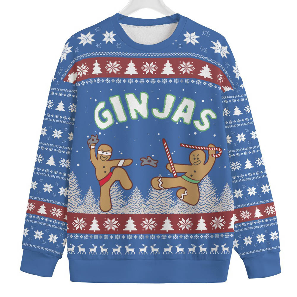 Cute Ninja Gingerbread Mens Big And Tall Christmas Sweater Cozy Christmas Sweater for Holiday Season