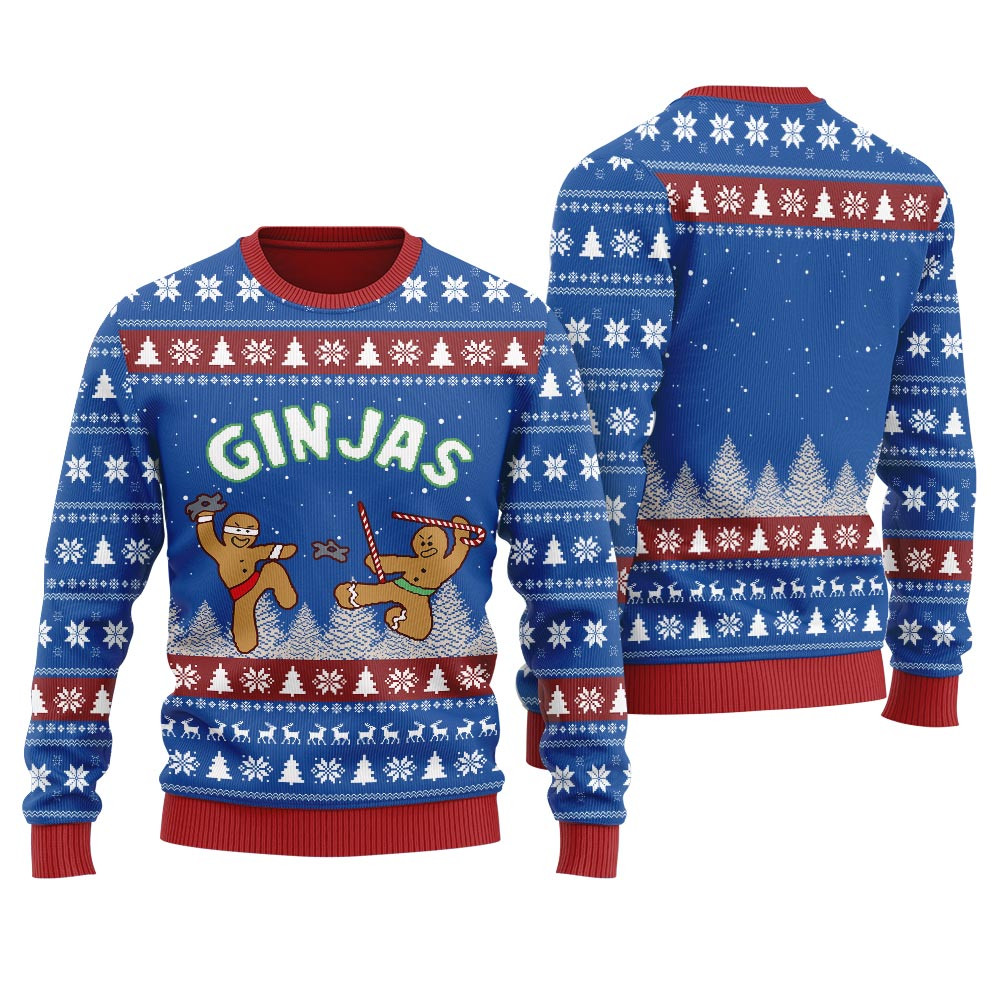 Cute Ninja Gingerbread Ugly Sweater For Men Special Merch Gift Idea for Festive Celebrations