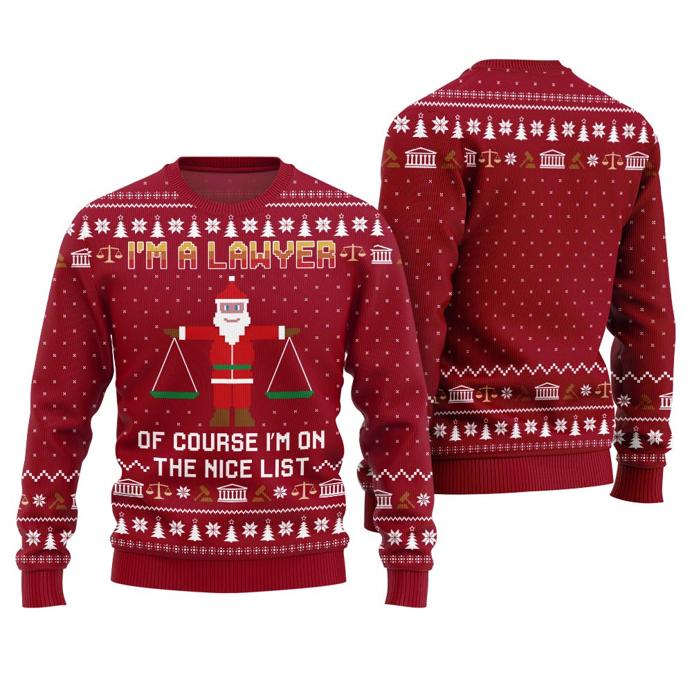 Cute On The Nice List Attorney Ugly Christmas Sweater Red Merry Christmas Sweatshirt for Holiday Fun
