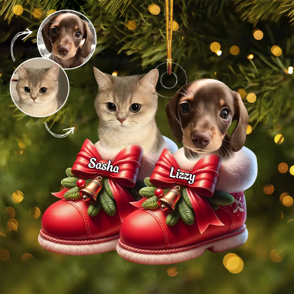 Cute Pet On Christmas Shoes Personalized Custom Photo Mica Ornament Christmas Gift For