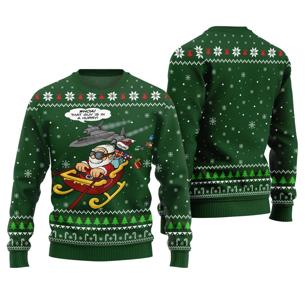 Cute Pilot Santa Funny Xmas Sweaters Green Cozy Christmas Sweater for Holiday Season
