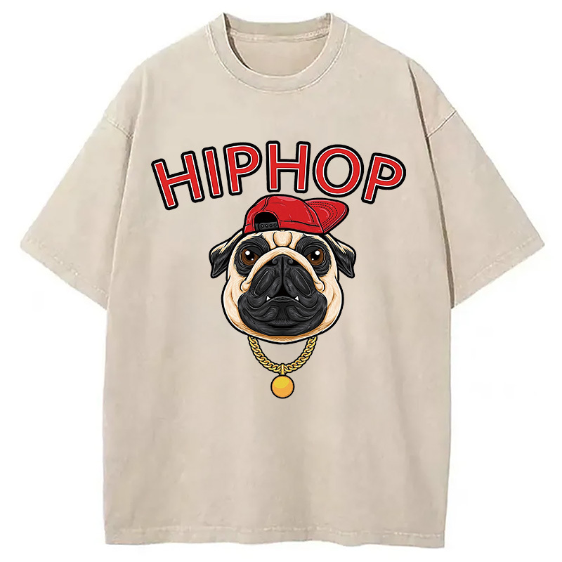 Cute Pug Hiphop Washed T-Shirt Funny Aesthetic Trendy Apparel Gifts For Friends Cute Pug Hiphop Washed T-Shirt Funny Aesthetic Trendy Apparel Gifts For Friends