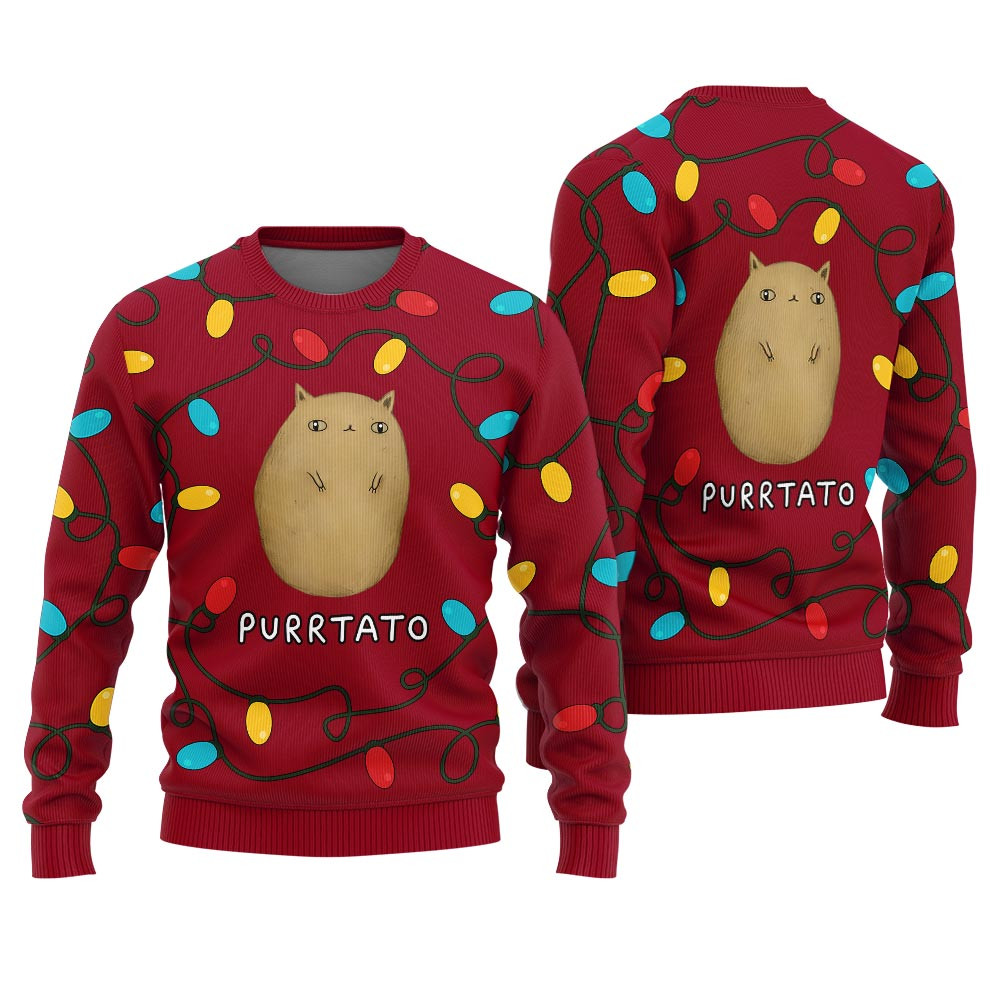 Cute Purrtato Cat Ugly Christmas Sweater Festive Sweatshirt for Christmas Celebrations