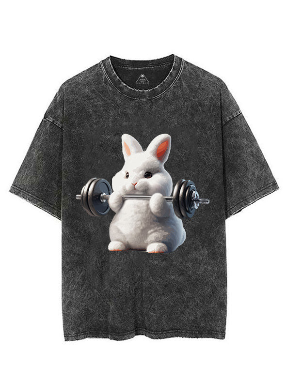 Cute Rabbit Weightlifting Vintage Gym T-Shirt Funny Animal Workout Tee Best Gift For Gym Lovers
