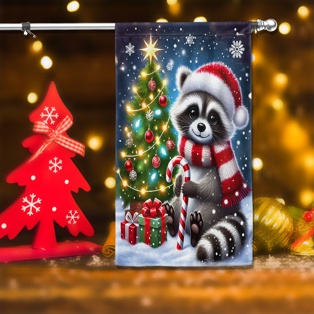 Cute Raccoon Christmas Winter Flag