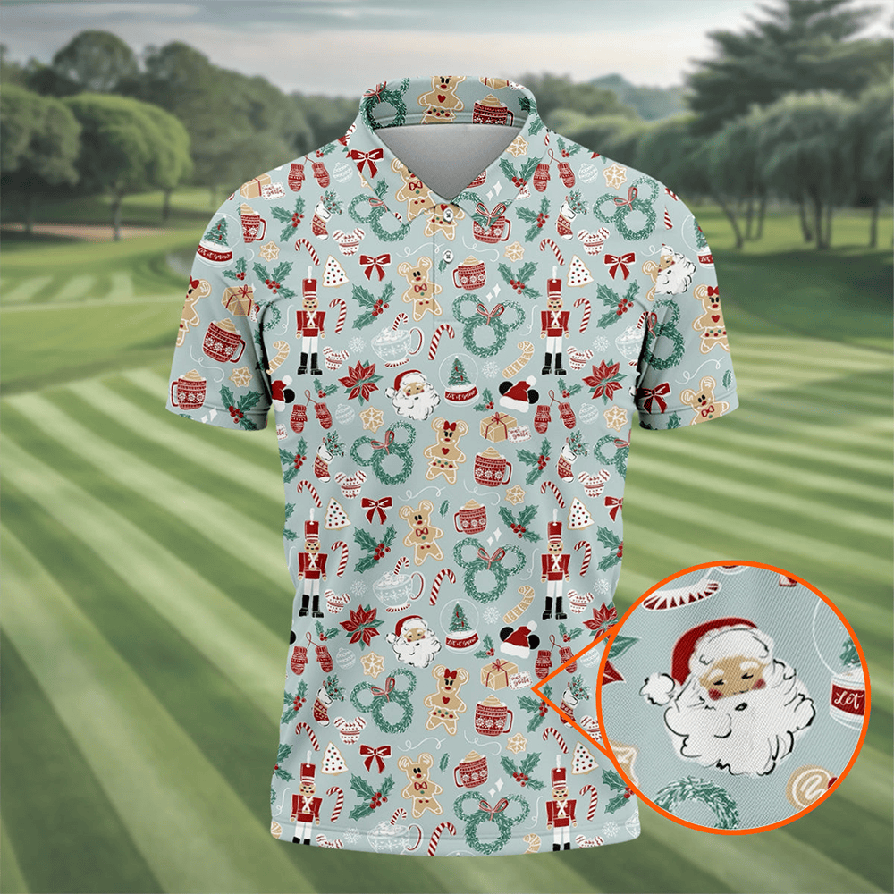 Cute Santa Cartoon Christmas Polo Shirt Golf Shirt Christmas Golf Gifts For Men