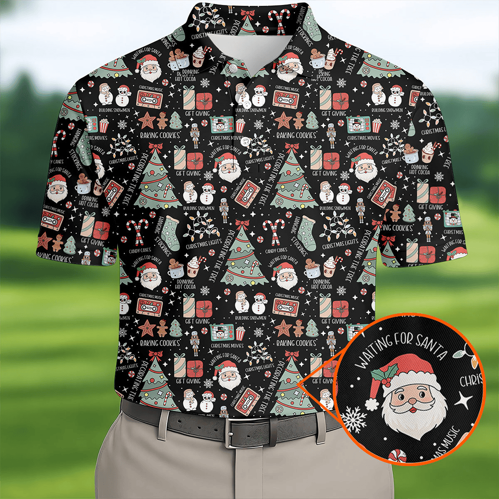 Cute Santa Claus Gift Christmas Golf Polo Shirt Winter Clothing Xmas Gifts For Golfers