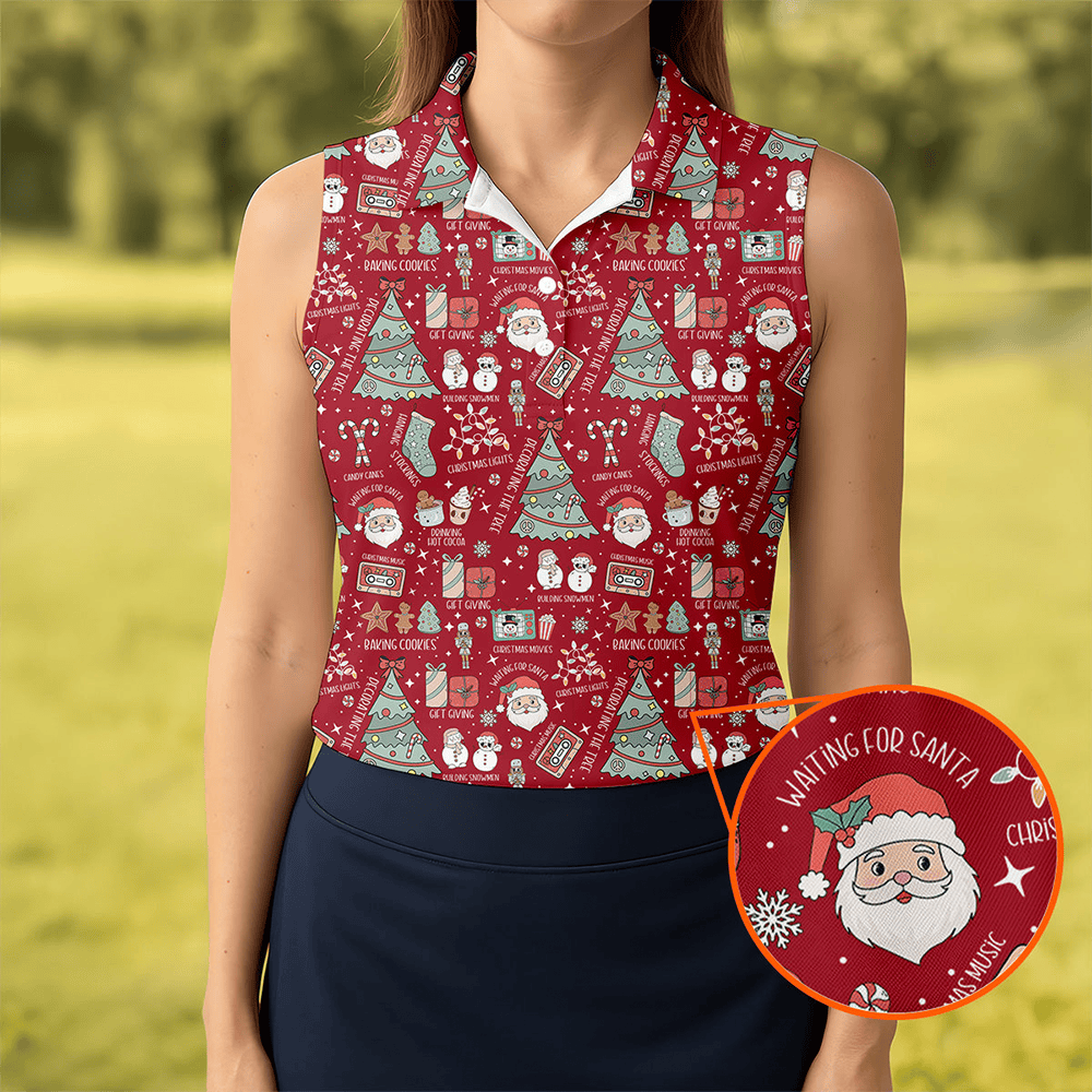 Cute Santa Claus Gift Red Women S Golf Tops Christmas Golf Shirt Golf Gift For Ladies