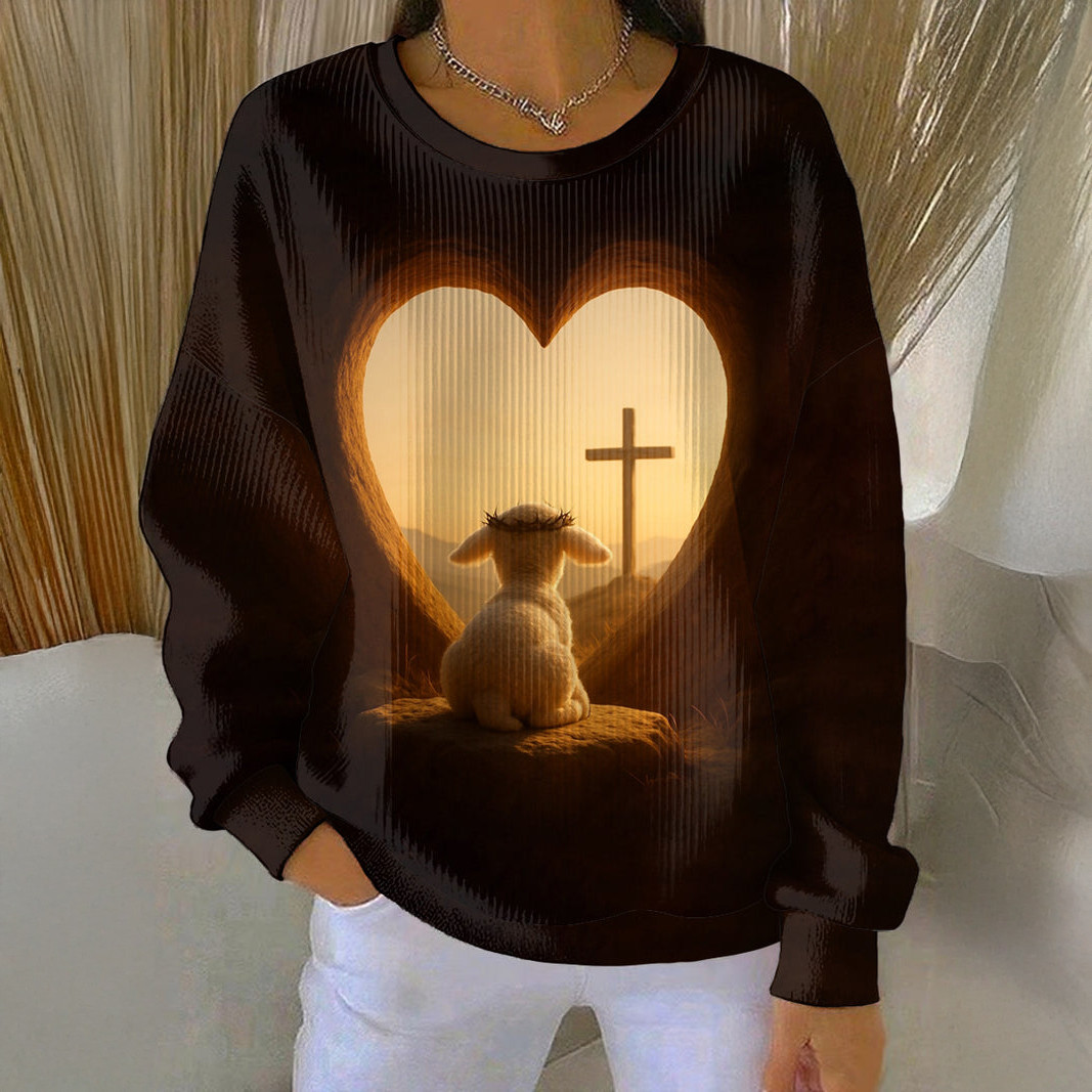 Cute Sheep Faith Cross Sweatshirt God Is Good Apaprel Christian Gift For Wife