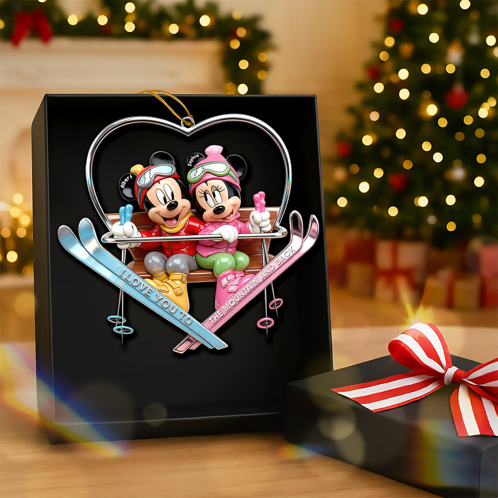 Cute Skiing Couple Acrylic Ornament - Personalized Gifts For Skiing Couple - Xmas Ornament Gift
