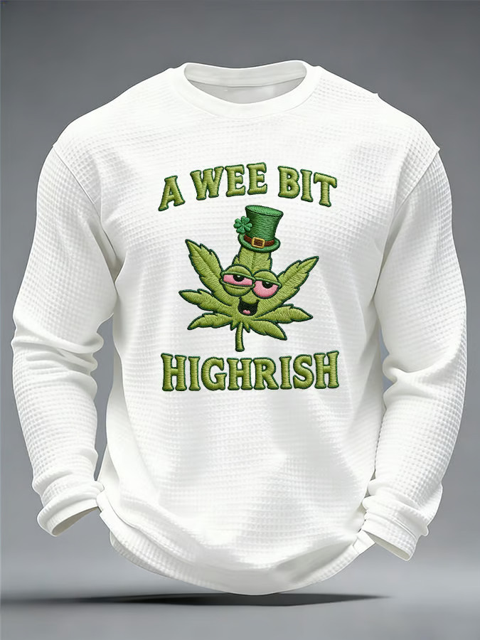 Cute St Patricks Day Shirts A Wee Bit Highrish Waffle Long Sleeve T-Shirt Lucky Clover Gifts