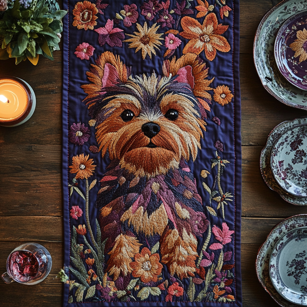 Cute Terrier Quilted Table Runner Dining Room Table Decor Gifts For Yorkshire Terrier Lovers
