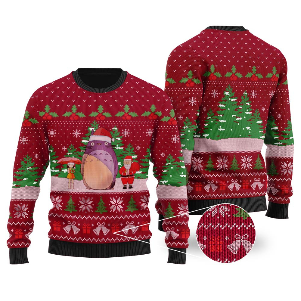 Cute Totoro Ugly Christmas Sweater Cardinal Red Unique Holiday Merch Gift for Home and Family